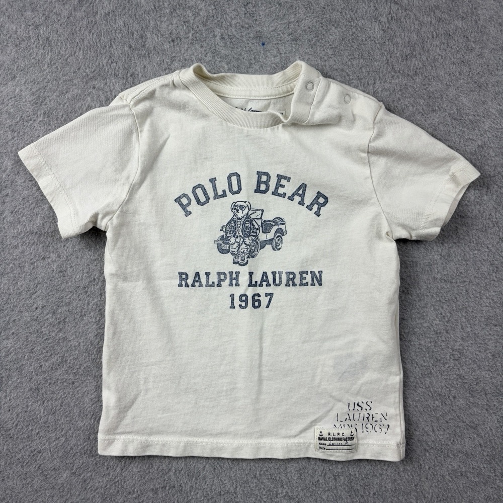 Ralph Lauren Polo Bear Shirt Baby 12M White Naval Jeep Graphic Boys Girls